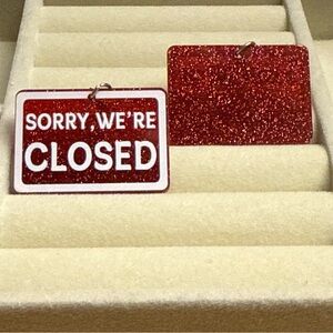 Red Glitter 'Sorry, We're Closed' Earrings